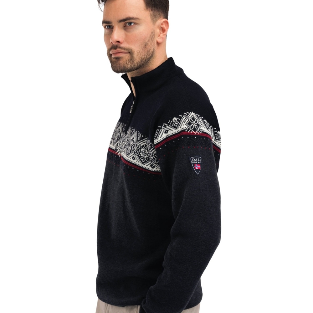 Dale of Norway Moritz Sweater Black/Dark Grey 1/4 Zip Merino Wool Size Large